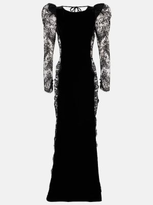 Кадифена миди рокля с дантела Alessandra Rich черно