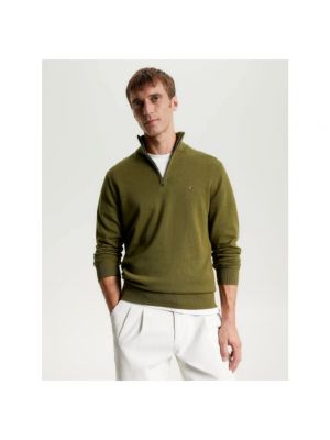 Sudadera con cremallera de cachemir de algodón de tela jersey Tommy Hilfiger verde