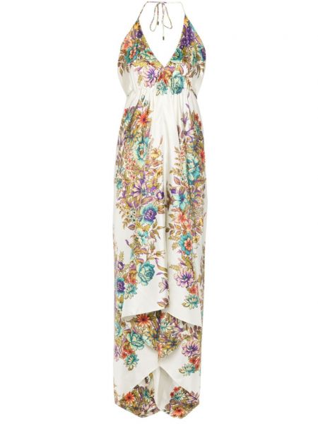 Midi obleka s cvetličnim vzorcem s potiskom Etro bela