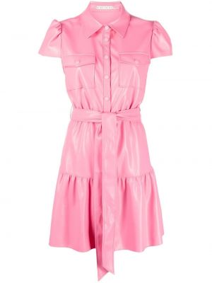 Klasické kožené mini šaty s knoflíky Alice + Olivia - růžová