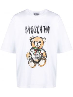 T-shirt di cotone con stampa Moschino bianco