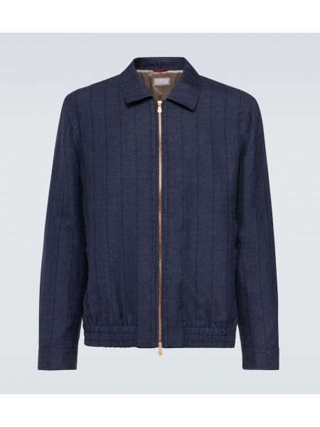 Volnena jakna s črtami Brunello Cucinelli modra