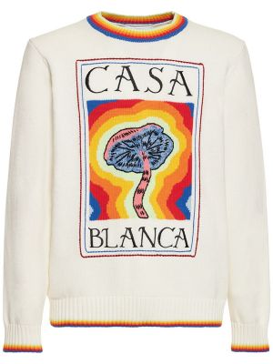 Памучен пуловер Casablanca бяло