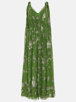Kvetinové hodvábne dlouhé šaty Erdem zelená