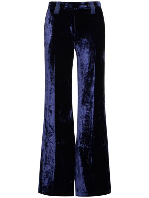 Pantaloni de catifea cu mărgele din viscoză Forte_forte albastru