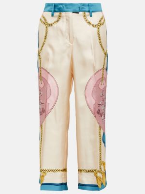 Pantaloni cu picior drept cu talie înaltă de mătase cu imagine Etro