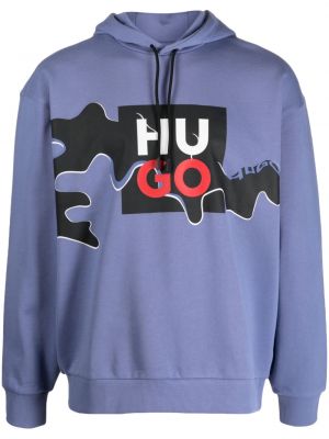 Kokvilnas kapučdžemperis ar apdruku Hugo zils