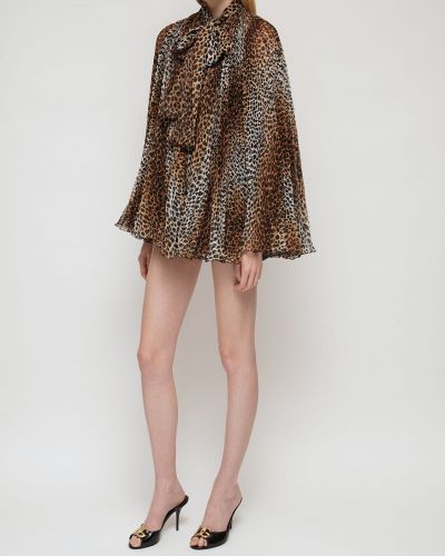 Leopardí šifonové mini šaty s mašlí Dolce & Gabbana
