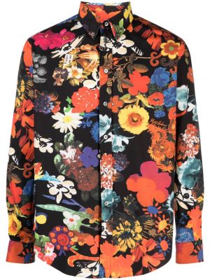 Camicia di cotone a fiori con stampa Moschino nero