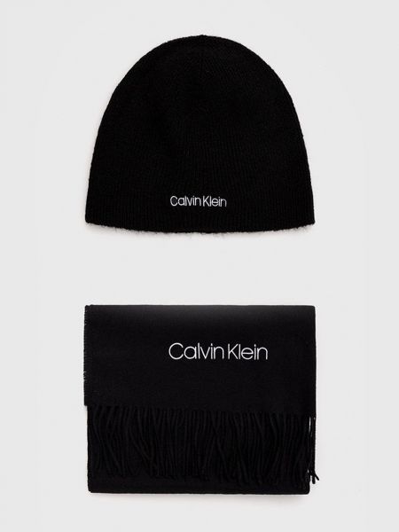 Вълнена шапка с козирки Calvin Klein черно