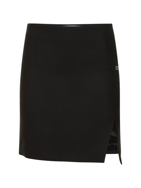 Vlněné mini sukně s výšivkou na zip Off-white - černá