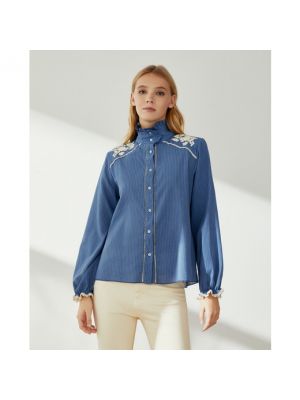 Blusa con bordado de algodón a rayas Southern Cotton azul