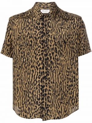 Camisa de seda con estampado leopardo Saint Laurent verde