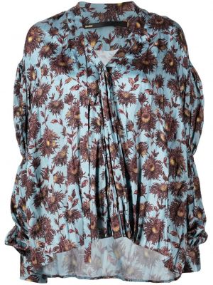 Ruffle trykt floral bluse Muller Of Yoshiokubo blå