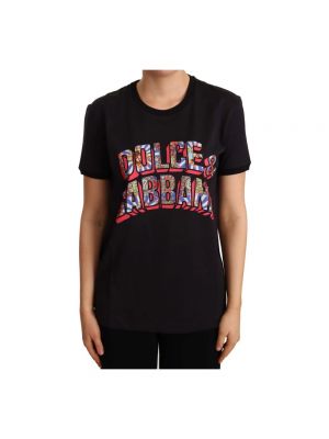 Koszulka bawełniana z nadrukiem z okrągłym dekoltem Dolce And Gabbana czarna