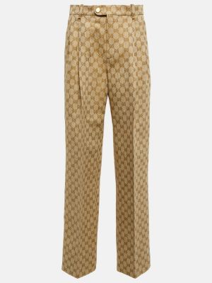 Brązowe proste spodnie żakardowe Gucci