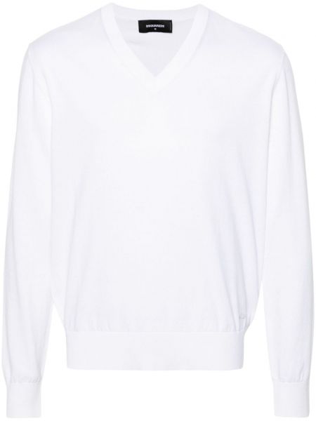 Памучен пуловер с v-образно деколте Dsquared2 бяло