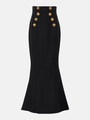 Vlněné dlouhá sukně s vysokým pasem Balmain černé