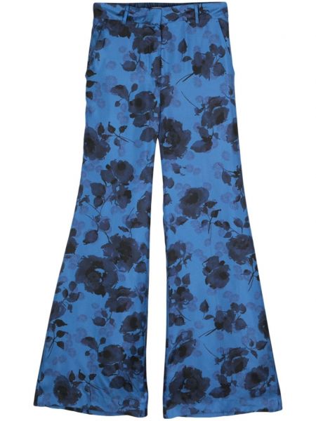 Φλοράλ μεταξωτό παντελόνι σε φαρδιά γραμμή Alberto Biani μπλε