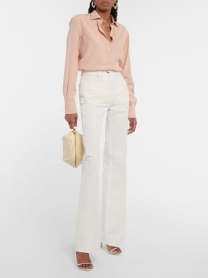 Bavlněné lněné rovné kalhoty Loro Piana bílé