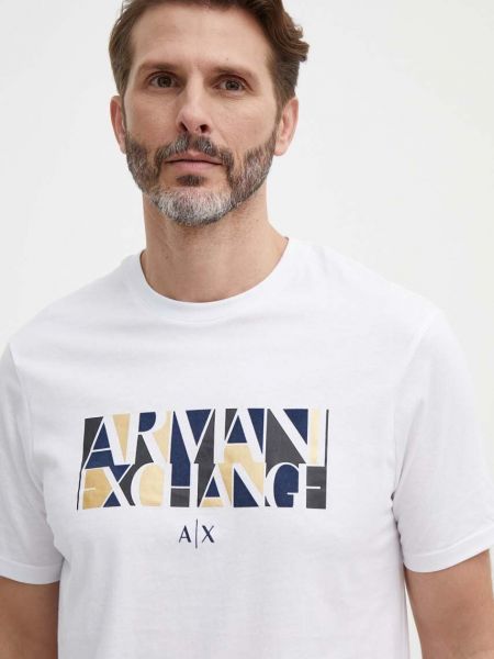Koszulka bawełniana z nadrukiem Armani Exchange biała