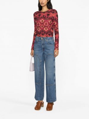 Koszulka bawełniana z nadrukiem w abstrakcyjne wzory Ulla Johnson różowa