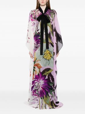 Jedwabna sukienka koktajlowa w kwiatki z nadrukiem Elie Saab fioletowa