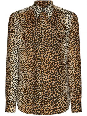 Košeľa s potlačou s leopardím vzorom Dolce & Gabbana hnedá