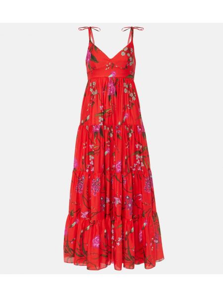 Květinové bavlněné midi šaty Erdem oranžové