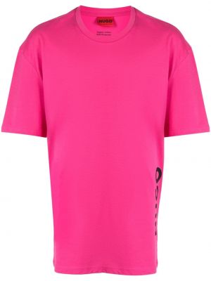 Памучна тениска с принт Hugo розово