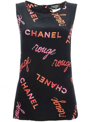 Копринена блуза с принт Chanel Pre-owned черно