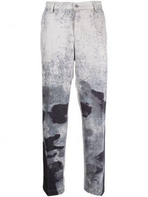 Ravne hlače s potiskom z abstraktnimi vzorci Kidsuper siva