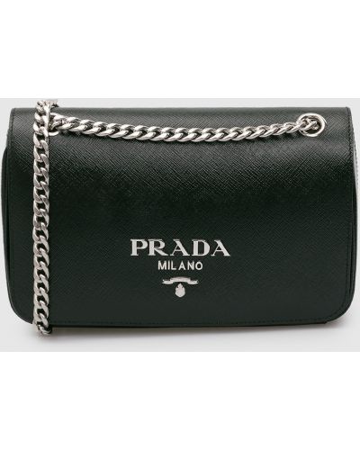 Шкіряна сумка через плече з логотипом Prada, зелена