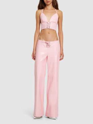 Pantaloni cu șireturi din dantelă Rotate roz