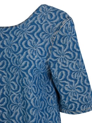Bombažna mini obleka iz žakarda Ganni modra