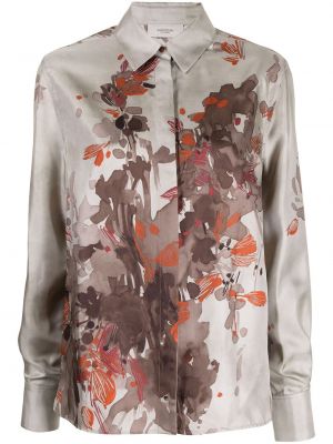 Svilena bluza s cvetličnim vzorcem s potiskom Agnona rjava