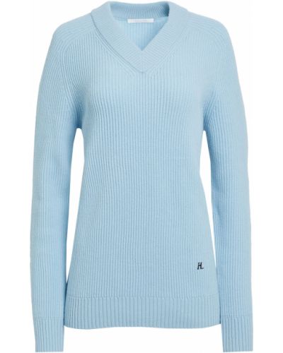 Z kaszmiru sweter wełniany prążkowany Helmut Lang, niebieski