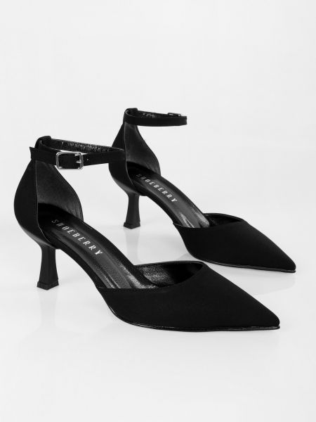 Сатенени ниски обувки с ток Shoeberry черно