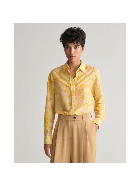 Рубашка с принтом с длинным рукавом Gant желтая