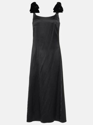Svilena vunena midi haljina s mašnom Chloé crna