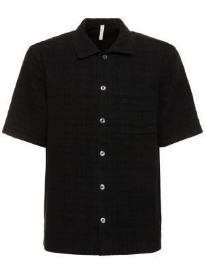 Λινό πουκάμισο με κοντό μανίκι Sunflower μαύρο