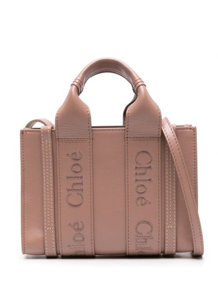 Δερμάτινη τσάντα shopper Chloé ροζ