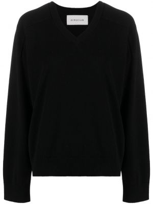 Плетен пуловер с v-образно деколте Armarium черно