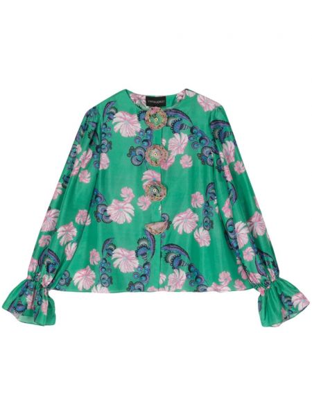 Bluză din bumbac cu model floral Cynthia Rowley verde
