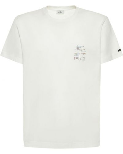 Kvetinové bavlnené tričko s potlačou Etro biela