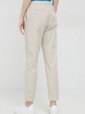 Jednobarevné bavlněné kalhoty s vysokým pasem Tommy Hilfiger béžové