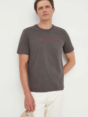 Памучна тениска с дълъг ръкав с принт Trussardi сиво