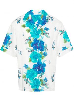 Květinová bavlněná košile s potiskem Etro bílá