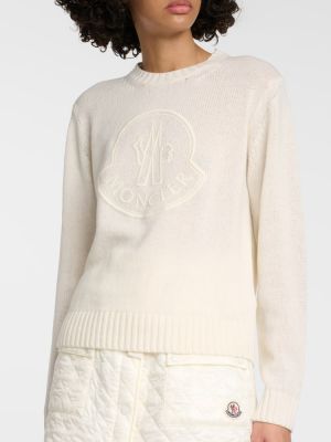 Sweter wełniany z kaszmiru Moncler biały