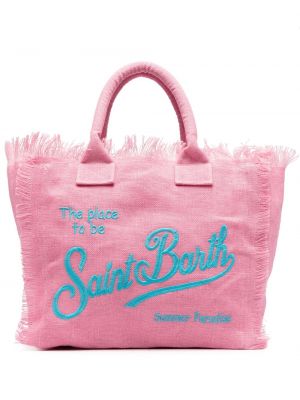 Bavlněná plážová kabelka s výšivkou Mc2 Saint Barth růžová